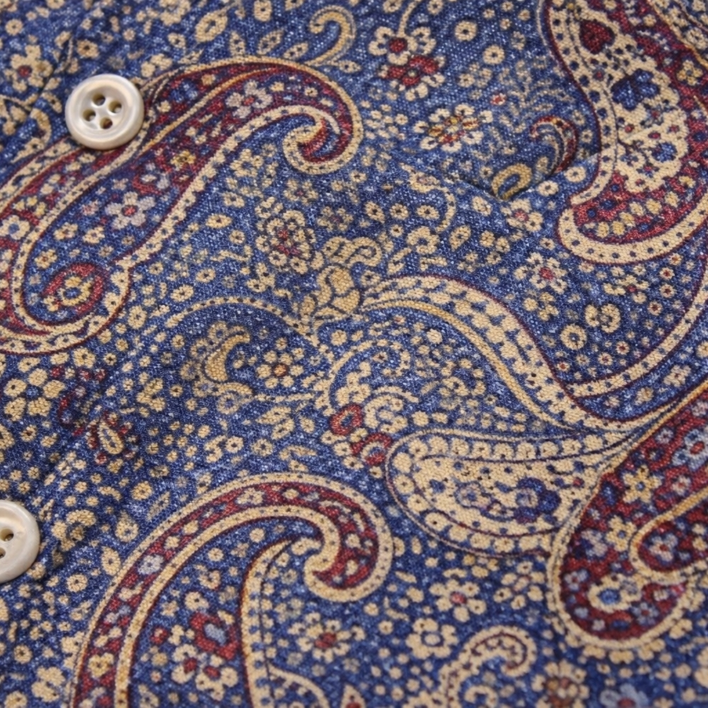 Vintage Paisley Multicolor Blue Maroon Button-Up Long Sleeve Retro Boho Top - Picture 4 of 7